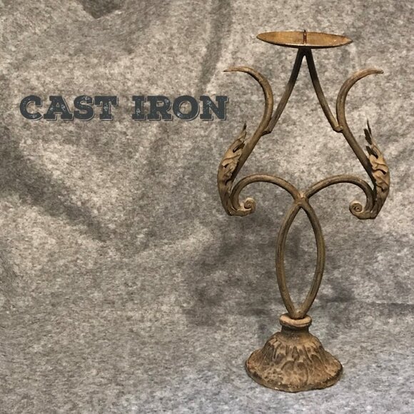 Cast Iron Rustic Tall Candle Holder - Picture 1 of 8